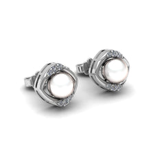 Load image into Gallery viewer, Fine Fresh Water Pearl Moissanite Silver Ear Studs
