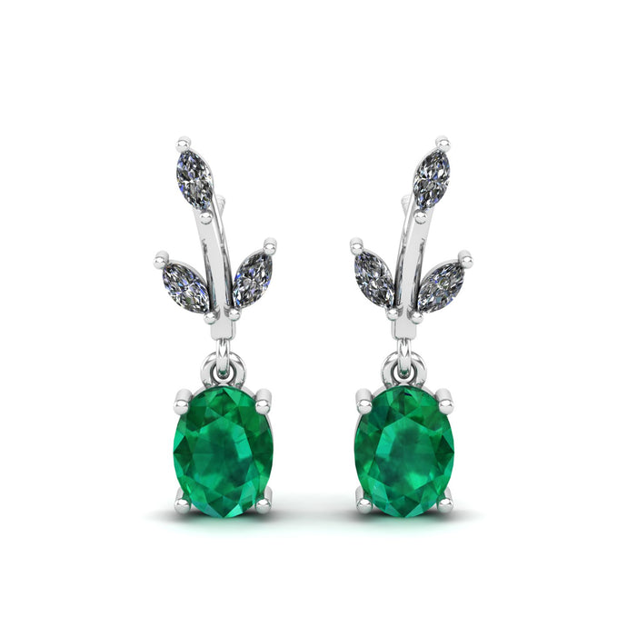 Fine Emerald Marquise Silver Earrings