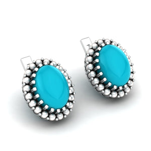 Fine Turquoise Pearl Silver Ear Studs
