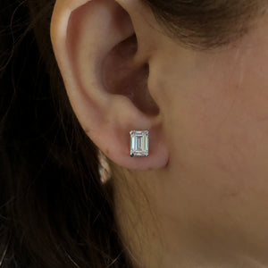 Emerald Cut Silver Ear Studs