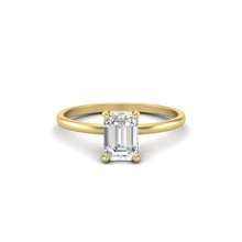 Load image into Gallery viewer, Emerald Moissanite Signature Solitaire Yellow Gold Engagement Ring | Jewels By Hamzah Anis | 1 carat | Wedding Ring | Best Engagement Ring | ring
