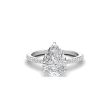 Load image into Gallery viewer, Solitaire Pear Studded Band Silver Ring | Jewels By Hamzah Anis
